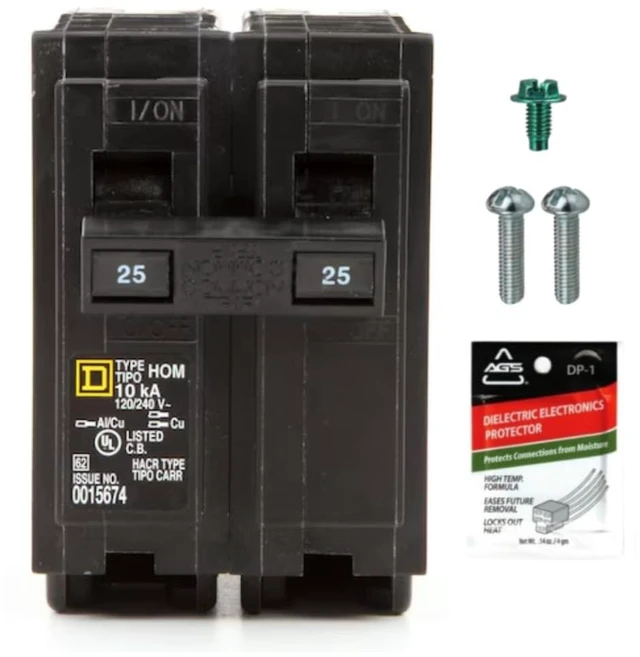 Main image of Genuine Square D HOM225 Circuit Breaker Kit Bundle (1 Pack), 25 Amp (25A) Double Pole, 120/240V, 10kAIC, UL Listed, Plug-On for Homeline Load Centers & Panel Box, New Replacement