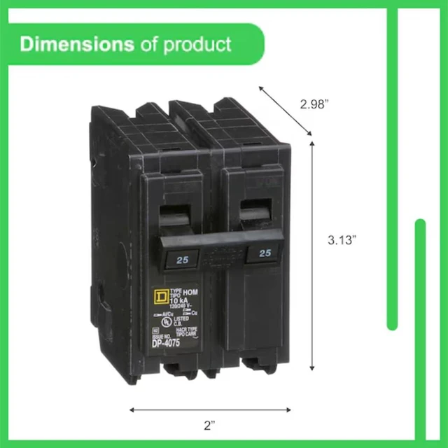 Alt view image 6 of 7 - Genuine Square D HOM225 Circuit Breaker Kit Bundle (1 Pack), 25 Amp (25A) Double Pole, 120/240V, 10kAIC, UL Listed, Plug-On for Homeline Load Centers & Panel Box, New Replacement