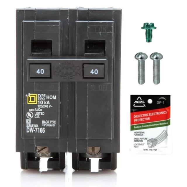 Main image of Genuine Square D HOM240 40 Amp Double Pole Circuit Breaker Kit UL Listed, Plug-On Replacement for Homeline Load Center Panel Box, 40A, 120/240V, 10kAIC, 40Amp, 2 Pole HOM Series, 1 Pack