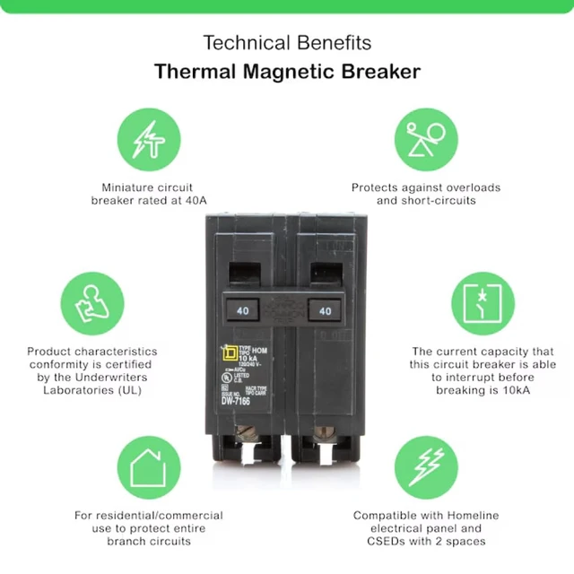 Alt view image 3 of 7 - Genuine Square D HOM240 40 Amp Double Pole Circuit Breaker Kit UL Listed, Plug-On Replacement for Homeline Load Center Panel Box, 40A, 120/240V, 10kAIC, 40Amp, 2 Pole HOM Series, 1 Pack