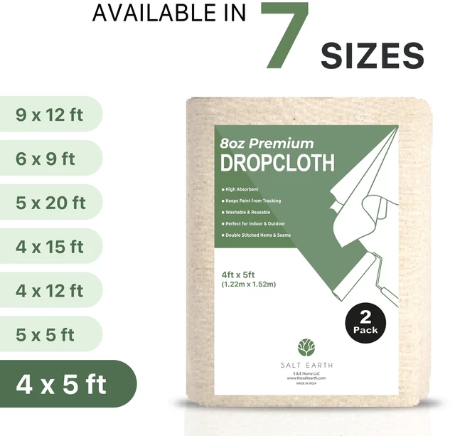 Alt view image 7 of 7 - 2Pk Recycled Cotton All Purpose Canvas Tarp Cover Painter Drop Cloth-4x5ft Reusable Paint Drop Cloth, 100% Recycled Cotton Canvas Tarp Cover for Furniture,Floor Protection, DIY & All Purpose Dropcloth