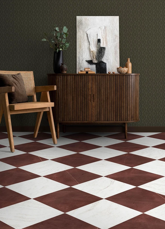 Alt view image 4 of 7 - x Chris Loves Julia Bonneville Oxblood Peel and Stick Floor Tiles, FP6333