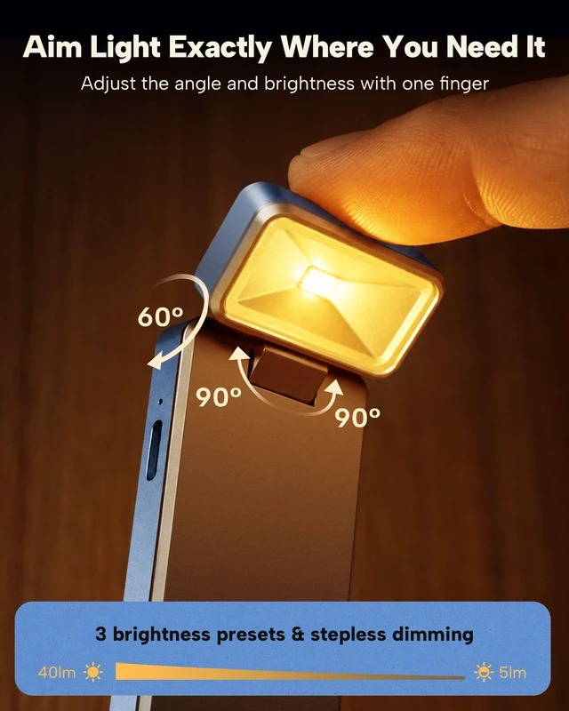 Alt view image 4 of 7 - Book Light, Rechargeable Clip-On LED Reading Light for Bed & Night Use - 3 Color Temperatures with Stepless Dimming, Ultralight Bookmark Design for Kids, Book Lovers, Blue