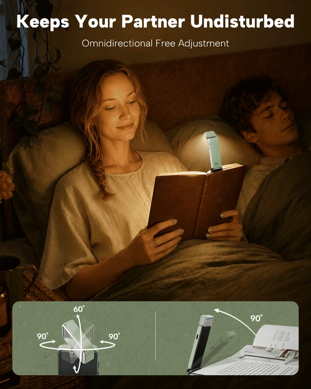 Alt view image 4 of 7 - Book Light, Rechargeable Clip-On LED Reading Light for Bed 3 Color Temperatures with Stepless Dimming, Ultralight Bookmark Design for Book Lovers, Mint Green