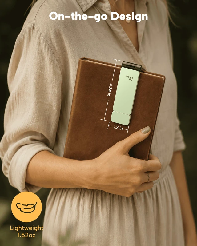 Alt view image 6 of 7 - Book Light, Rechargeable Clip-On LED Reading Light for Bed 3 Color Temperatures with Stepless Dimming, Ultralight Bookmark Design for Book Lovers, Mint Green