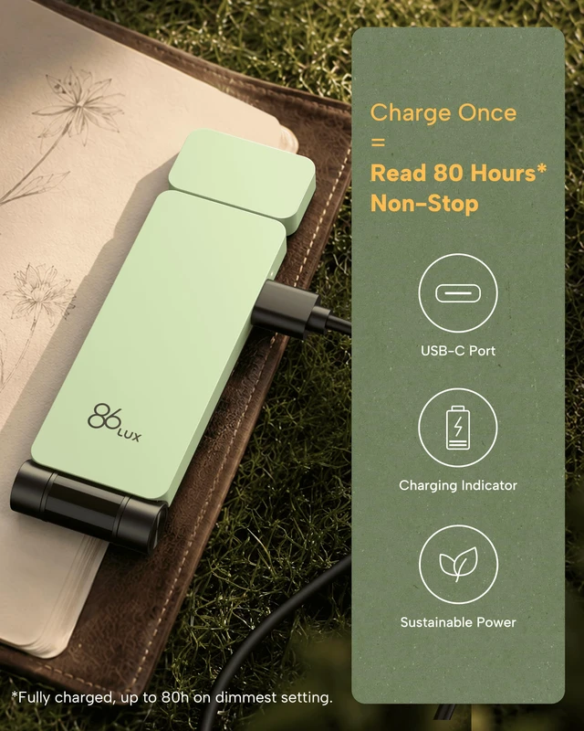 Alt view image 5 of 7 - Book Light, Rechargeable Clip-On LED Reading Light for Bed 3 Color Temperatures with Stepless Dimming, Ultralight Bookmark Design for Book Lovers, Mint Green