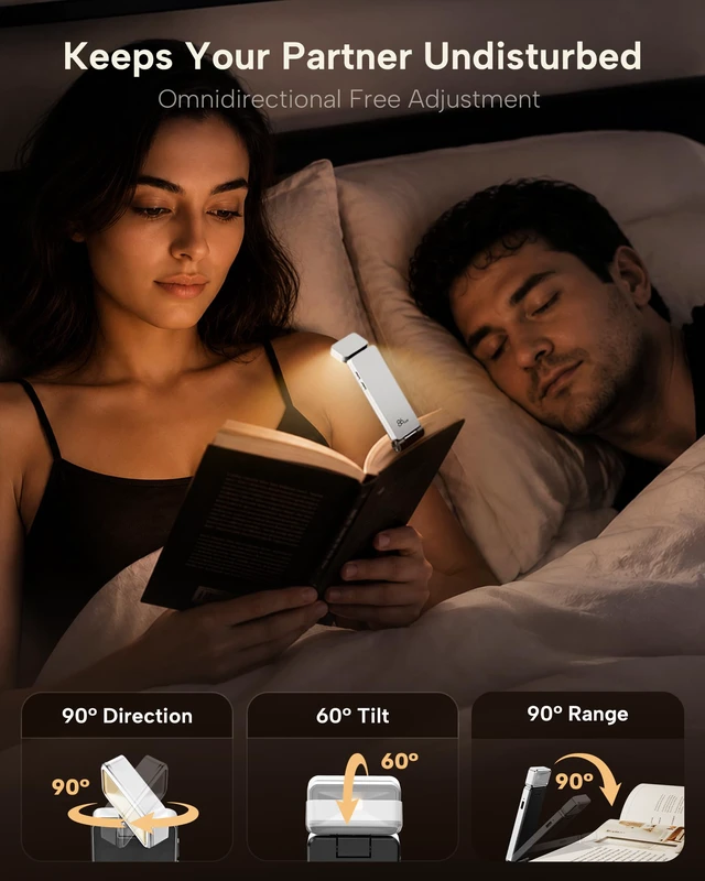 Alt view image 3 of 7 - Book Light, Rechargeable Clip-On LED Reading Light for Bed 3 Color Temperatures with Stepless Dimming, Ultralight Bookmark Design for Book Lovers, White