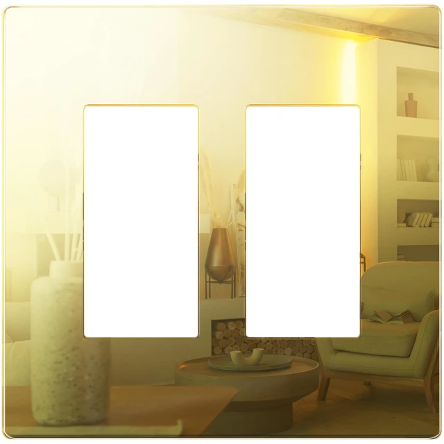 Main image of Double Decorator Wall Plate, Mid-Size 2-Gang, Mirror Glass Gold Screwless Light Switch/Outlet Cover, Impact Resistant, Reflective, Plexiglass, Tough And Heat Resistant, Easy Installation