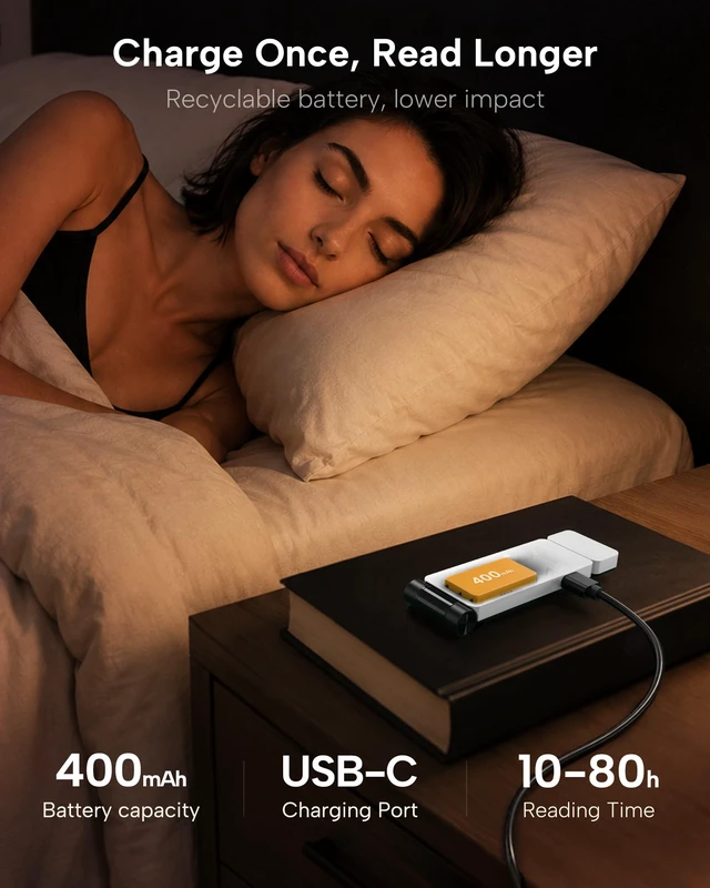 Alt view image 5 of 7 - Book Light, Rechargeable Clip-On LED Reading Light for Bed 3 Color Temperatures with Stepless Dimming, Ultralight Bookmark Design for Book Lovers, White