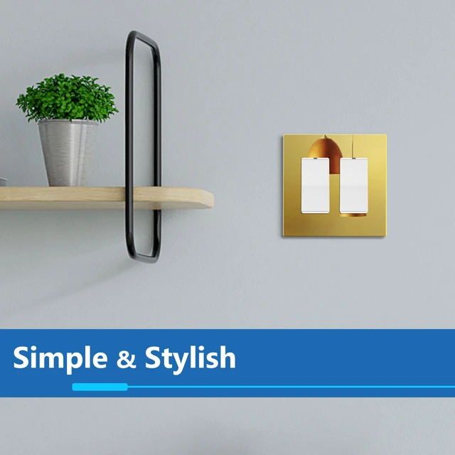 Alt view image 7 of 7 - Double Decorator Wall Plate, Mid-Size 2-Gang, Mirror Glass Gold Screwless Light Switch/Outlet Cover, Impact Resistant, Reflective, Plexiglass, Tough And Heat Resistant, Easy Installation
