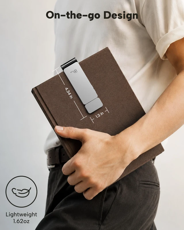 Alt view image 6 of 7 - Book Light, Rechargeable Clip-On LED Reading Light for Bed 3 Color Temperatures with Stepless Dimming, Ultralight Bookmark Design for Book Lovers, Silver