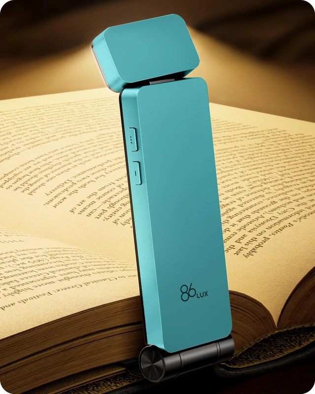 Main image of Book Light, Rechargeable Clip-On LED Reading Light for Bed 3 Color Temperatures with Stepless Dimming, Ultralight Bookmark Design for Book Lovers, Cyan