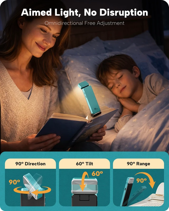 Alt view image 4 of 7 - Book Light, Rechargeable Clip-On LED Reading Light for Bed 3 Color Temperatures with Stepless Dimming, Ultralight Bookmark Design for Book Lovers, Cyan