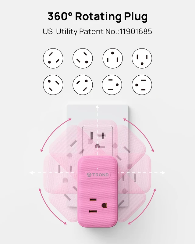 Alt view image 3 of 7 - Outlet Extender with USB C, 3 AC Outlet Splitter with 360 Rotation Multiple Wall Plug with 2 PD 20W USB C Ports, Cute Pink Plug Extension for Home Decoration, Travel Cruise Essentials