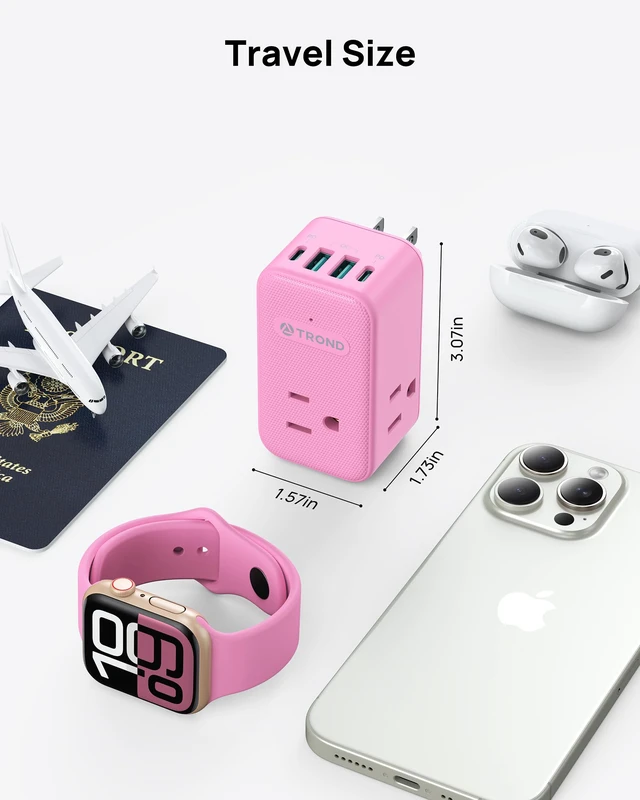 Alt view image 7 of 7 - Outlet Extender with USB C, 3 AC Outlet Splitter with 360 Rotation Multiple Wall Plug with 2 PD 20W USB C Ports, Cute Pink Plug Extension for Home Decoration, Travel Cruise Essentials