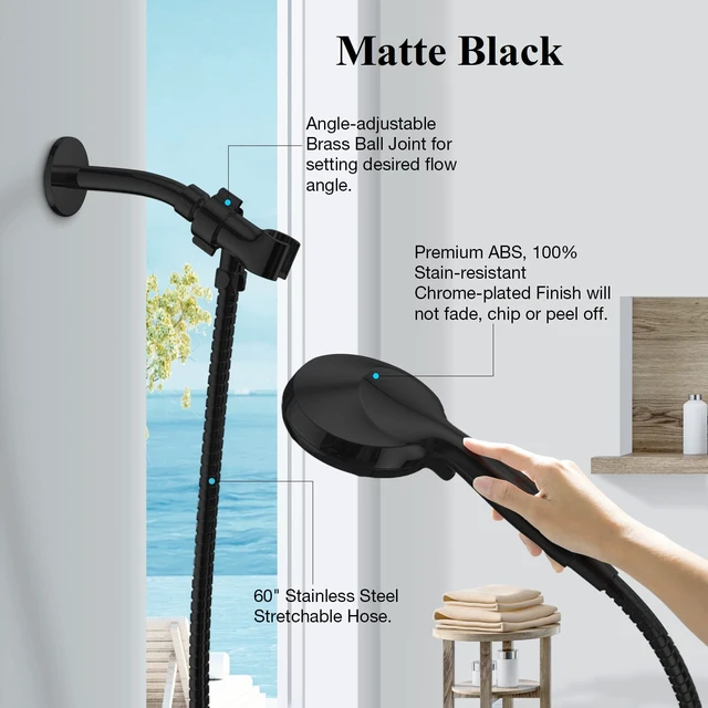 Alt view image 2 of 7 - Matt Black Shower Head with Handheld Spray High Pressure-Multifunction Strong Flow Rain Massage Showerhead with Extra long Hose and Adjustable Overhead Holder La Mejor Regaderas Modernas Para Ducha