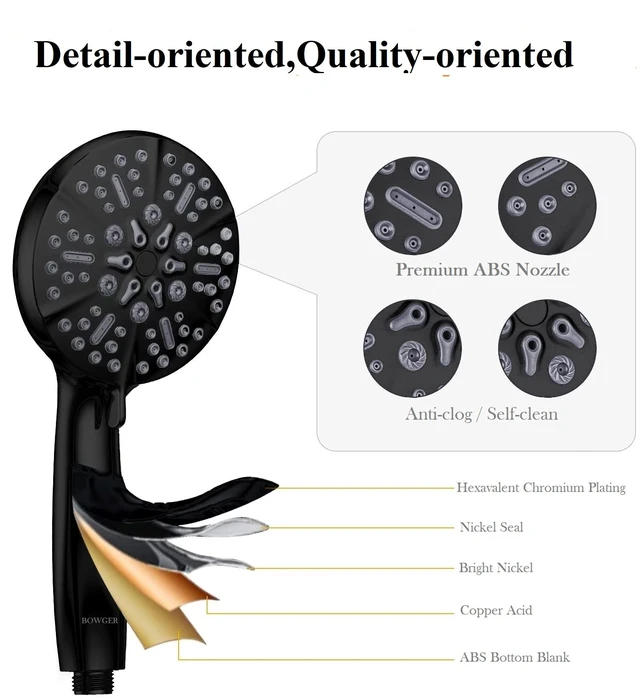 Alt view image 3 of 7 - Matt Black Shower Head with Handheld Spray High Pressure-Multifunction Strong Flow Rain Massage Showerhead with Extra long Hose and Adjustable Overhead Holder La Mejor Regaderas Modernas Para Ducha