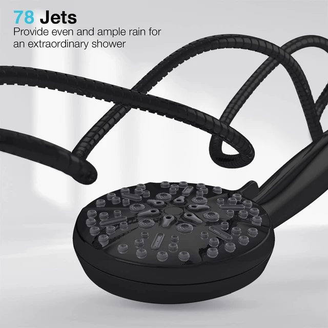 Alt view image 5 of 7 - Matt Black Shower Head with Handheld Spray High Pressure-Multifunction Strong Flow Rain Massage Showerhead with Extra long Hose and Adjustable Overhead Holder La Mejor Regaderas Modernas Para Ducha