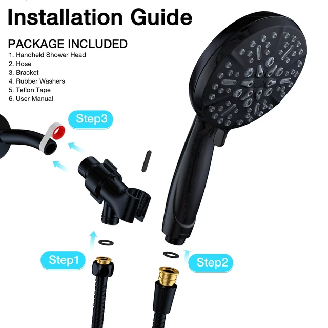 Alt view image 4 of 7 - Matt Black Shower Head with Handheld Spray High Pressure-Multifunction Strong Flow Rain Massage Showerhead with Extra long Hose and Adjustable Overhead Holder La Mejor Regaderas Modernas Para Ducha