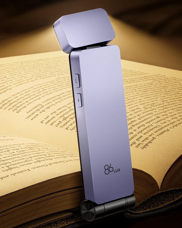 Main image of Book Light, Rechargeable Clip-On LED Reading Light for Bed 3 Color Temperatures with Stepless Dimming, Ultralight Bookmark Design for Book Lovers, Purple