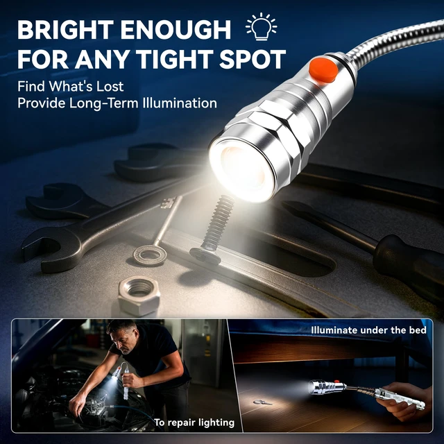 Alt view image 5 of 7 - Extendable Magnetic Flashlight Magnet Pickup Tool, Gifts for Men, Silver Telescopic and Flexible Gadget, Birthday Gifts for Men, Dad, Husband, Him, Women, Mechanic, Mens Birthday Gift Ideas