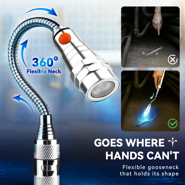 Alt view image 7 of 7 - Extendable Magnetic Flashlight Magnet Pickup Tool, Gifts for Men, Silver Telescopic and Flexible Gadget, Birthday Gifts for Men, Dad, Husband, Him, Women, Mechanic, Mens Birthday Gift Ideas