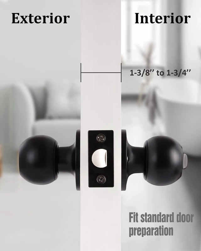 Alt view image 4 of 6 - (5Pack) Matte Black Privacy Door Knobs with Lock for Bedroom/Bathroom, Keyless Interior Door Lock, Stainless Steel Door Handles