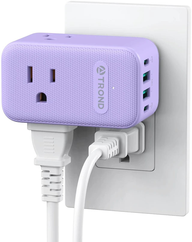 Main image of Multi Plug Wall Outlet, 3 AC Outlet Extender with 360 Rotating Plug Small Wall Adapter with 2 PD 20W USB C, Cute and Durable for Purple Lovers, Goes with All Scenes Purple Vibe