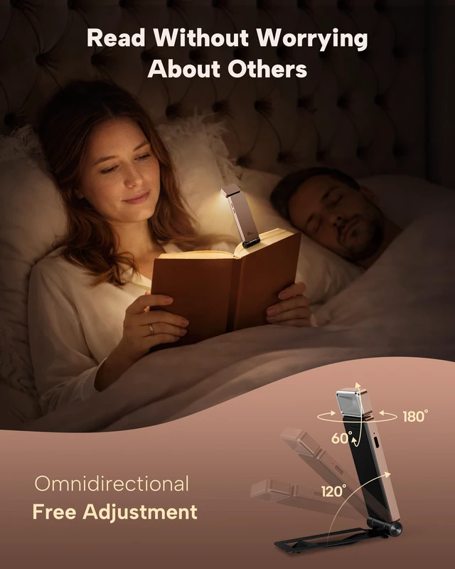 Alt view image 4 of 7 - Book Light, Rechargeable Clip-On LED Reading Light for Bed & Night Use - 3 Color Temperatures with Stepless Dimming, Ultralight Bookmark Design for Kids, Book Lovers, Pink Brown