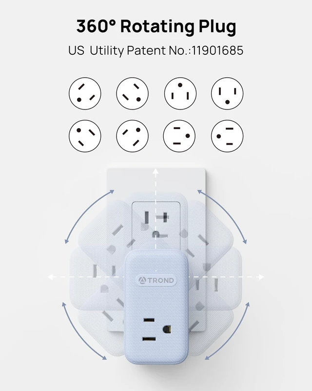 Alt view image 3 of 7 - Outlet Extender with 360 Rotating Plug, 3 Way Plug Adapter 2 PD 20W USB C Outlet Splitter, Multi Wall Adapter, Colorful Outlet Extension for Home Decoration, Travel Cruise Essentials