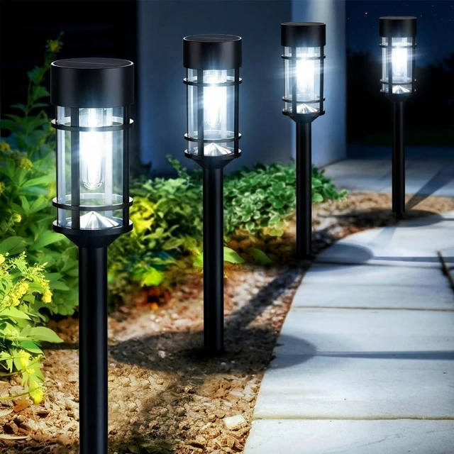 Main image of Solar Pathway Lights Outdoor, 8 Pack Metal Glass Solar Lights Outdoor Waterproof Auto On/Off Landscape Path Lighting Garden Decor for Yard Walkway Driveway, Cool White