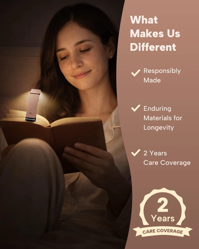 Alt view image 7 of 7 - Book Light, Rechargeable Clip-On LED Reading Light for Bed & Night Use - 3 Color Temperatures with Stepless Dimming, Ultralight Bookmark Design for Kids, Book Lovers, Pink Brown