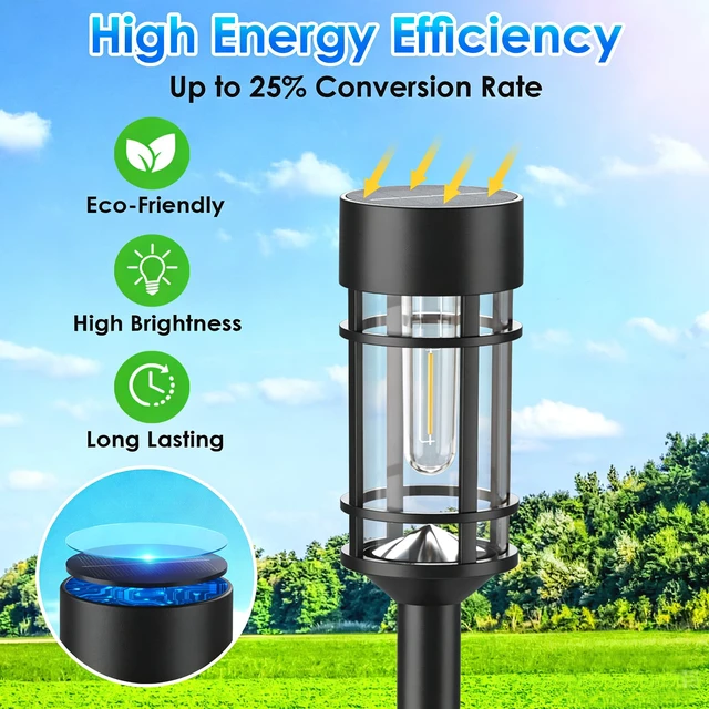 Alt view image 4 of 7 - Solar Pathway Lights Outdoor, 8 Pack Metal Glass Solar Lights Outdoor Waterproof Auto On/Off Landscape Path Lighting Garden Decor for Yard Walkway Driveway, Cool White