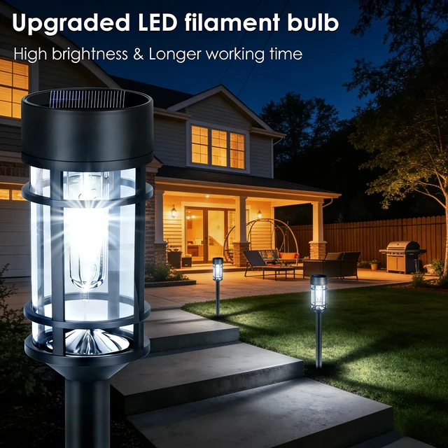 Alt view image 7 of 7 - Solar Pathway Lights Outdoor, 8 Pack Metal Glass Solar Lights Outdoor Waterproof Auto On/Off Landscape Path Lighting Garden Decor for Yard Walkway Driveway, Cool White