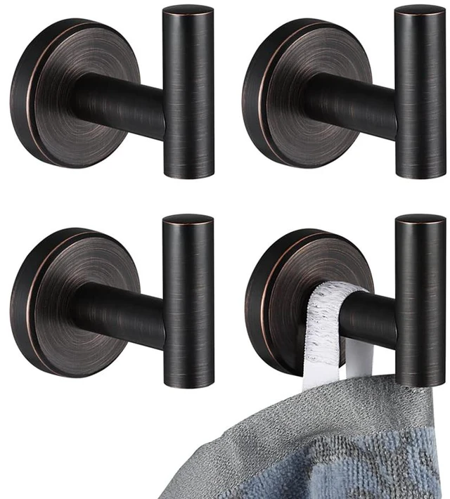Main image of Bathroom Towel Hook Oil Rubbed Bronze, 304 Stainless Steel 0.8mm Coat Robe Clothes Hook for Bathroom Kitchen Garage Wall Mounted (Pack of 4), TH100-ORB-P4
