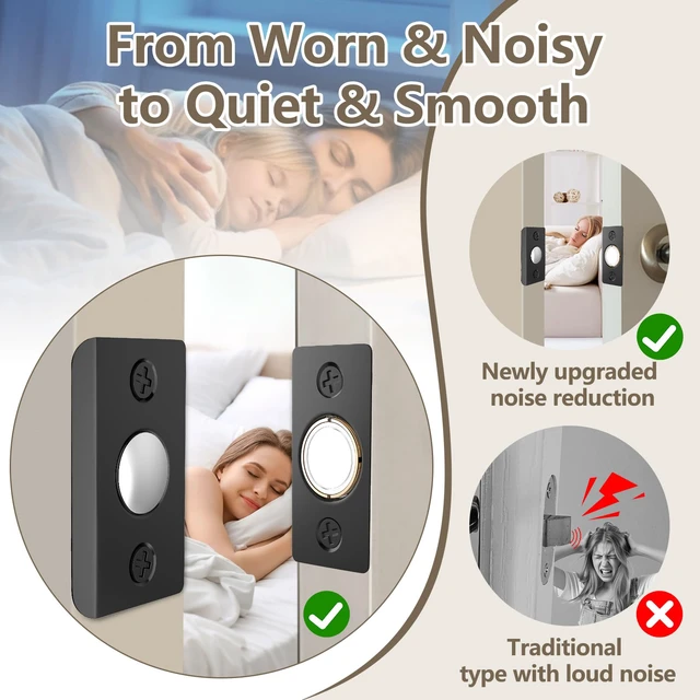 Alt view image 3 of 7 - Upgraded Strong Magnetic Door Catch, Replacement for Traditional Door Ball Catch, Quite & Easy to Install, Use for Top of Door, Closet Door, 8 Pack, Black
