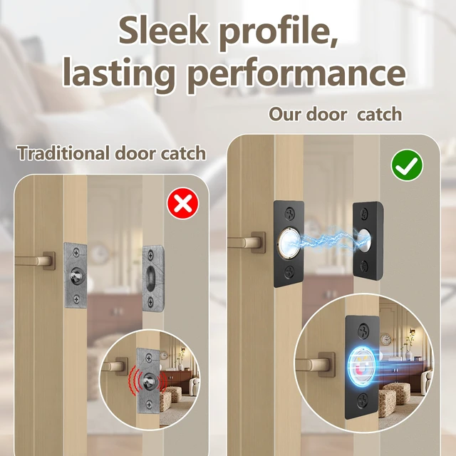 Alt view image 5 of 7 - Upgraded Strong Magnetic Door Catch, Replacement for Traditional Door Ball Catch, Quite & Easy to Install, Use for Top of Door, Closet Door, 8 Pack, Black