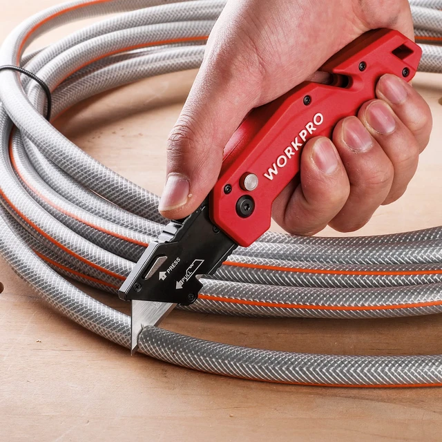 Alt view image 5 of 7 - Folding Utility Knife with 10 Blades, Red Razor Knife with Belt Clip, Lightweight Nylon Handle, Wire Stripper & Gut Hook, Utility Cutter with 10-piece Extra Blades
