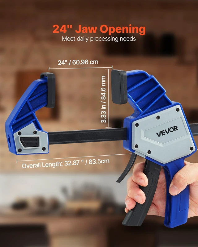 Alt view image 3 of 7 - Bar Clamps for Woodworking, 2-Pack 24 inch One-Handed Clamp/Spreader, Quick-Grip F-Clamp with 340 lbs Load Limit, Premium Plastic and Carbon Steel, for Woodworking Metal working, Blue + Black