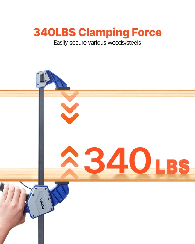 Alt view image 4 of 7 - Bar Clamps for Woodworking, 2-Pack 24 inch One-Handed Clamp/Spreader, Quick-Grip F-Clamp with 340 lbs Load Limit, Premium Plastic and Carbon Steel, for Woodworking Metal working, Blue + Black