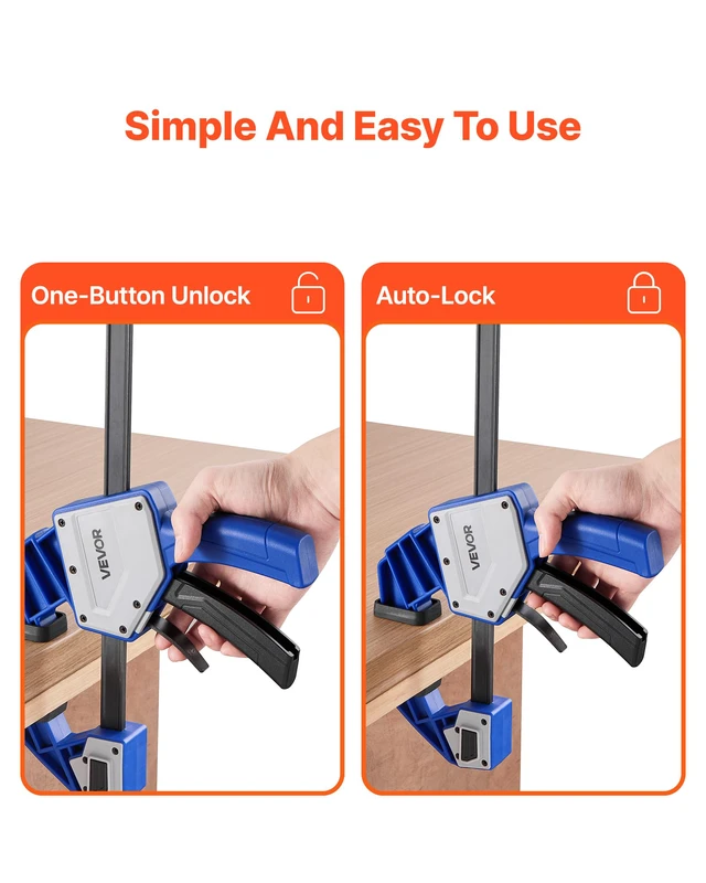 Alt view image 5 of 7 - Bar Clamps for Woodworking, 2-Pack 24 inch One-Handed Clamp/Spreader, Quick-Grip F-Clamp with 340 lbs Load Limit, Premium Plastic and Carbon Steel, for Woodworking Metal working, Blue + Black