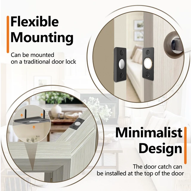 Alt view image 6 of 7 - Upgraded Strong Magnetic Door Catch, Replacement for Traditional Door Ball Catch, Quite & Easy to Install, Use for Top of Door, Closet Door, 8 Pack, Black