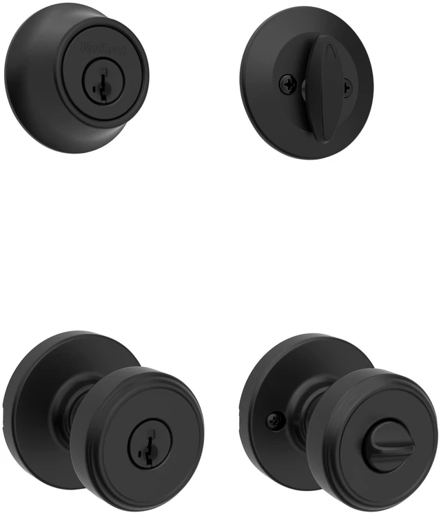 Main image of Maven Front Door Lock Handle and Deadbolt Set, Entry Handleset Round Exterior with Interior Door Knob, Secure Locking Deadbolt, Matte Black, with Microban Protection