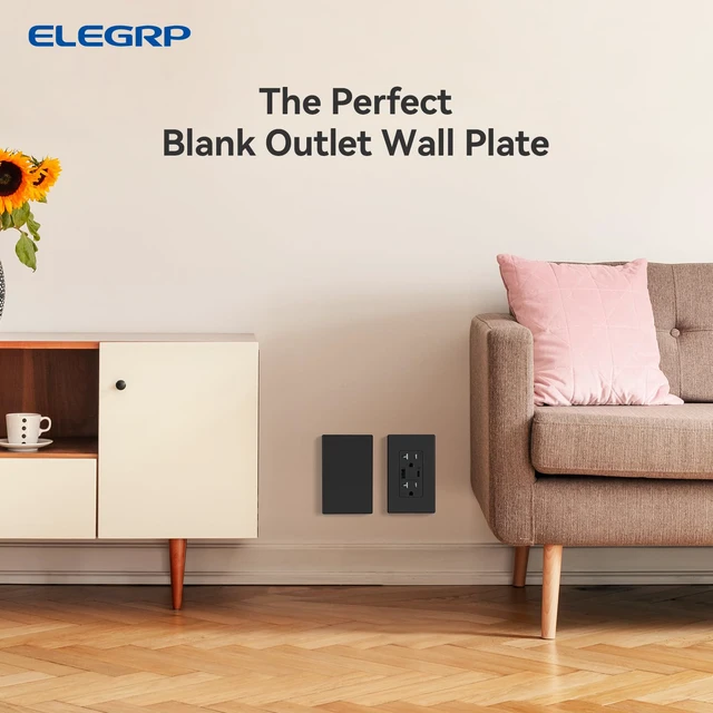 Alt view image 6 of 6 - Blank Wall Plate Cover, 1-Gang Screwless Blank Outlet Plate, Mid-Size 4.88" x 3.13" Unbreakable Thermoplastic Blank Faceplate Cover for Unused Outlets/Switches, UL Listed (5 Pack, Matte Black)