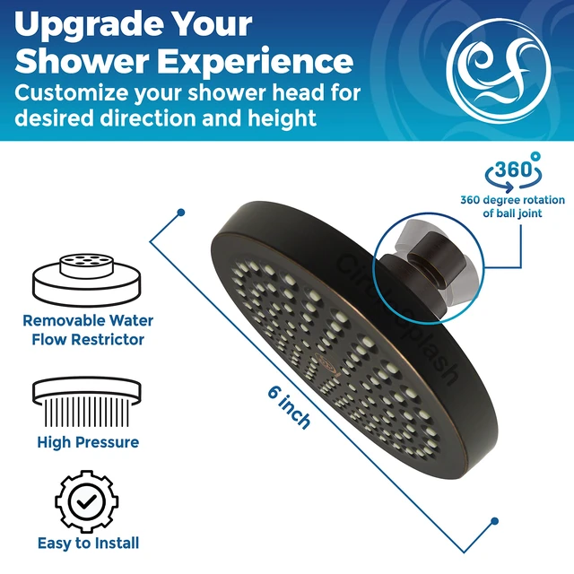 Alt view image 3 of 7 - Shower Head - High Pressure 2.5 GPM - Oil Rubbed Bronze Anti-clog silicone nozzles, removable restrictor, easy-clean fixed replacement