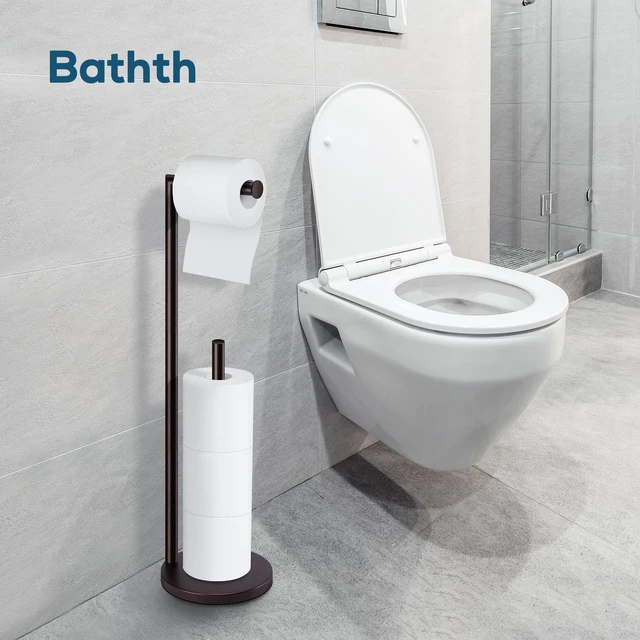 Alt view image 5 of 7 - Toilet Paper Holder Stand, Bronze Toilet Paper Holder Free Standing Toilet Paper Holder for 4 Rolls, Bathroom Organizers and Storage with Anti-Slip Base and Rustproof