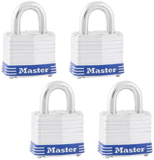 Main image of 3QLD Laminated Steel Outdoor Padlocks with Key, 4 Pack Keyed-Alike
