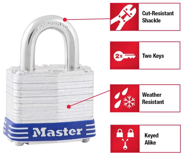 Alt view image 2 of 7 - 3QLD Laminated Steel Outdoor Padlocks with Key, 4 Pack Keyed-Alike