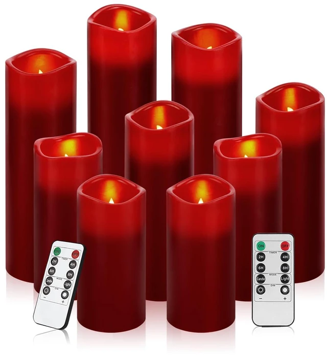 Main image of Flameless Candles (Burgundy Set of 9)