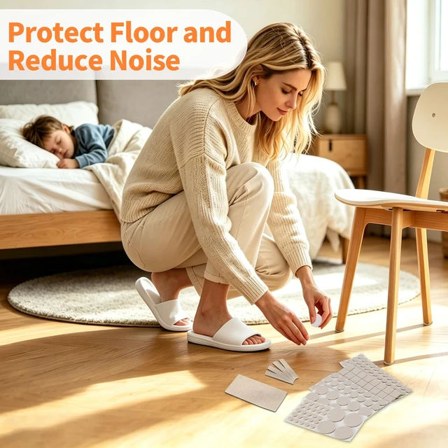 Alt view image 2 of 7 - Felt Furniture Pads 400 Pieces, Furniture Pads for Hardwood Floors Beige Self-adhesive felt pads prevent scratches and noise, ideal for chair legs, suitable for hardwood floors and indoor furniture